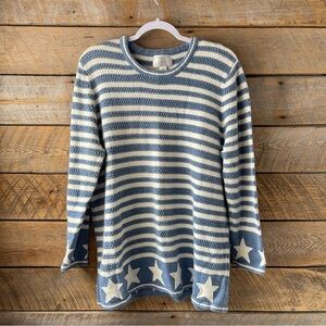 VTG CJ Banks Embroidered Blue White Striped Star Women’s Sweater 2X Plus Size